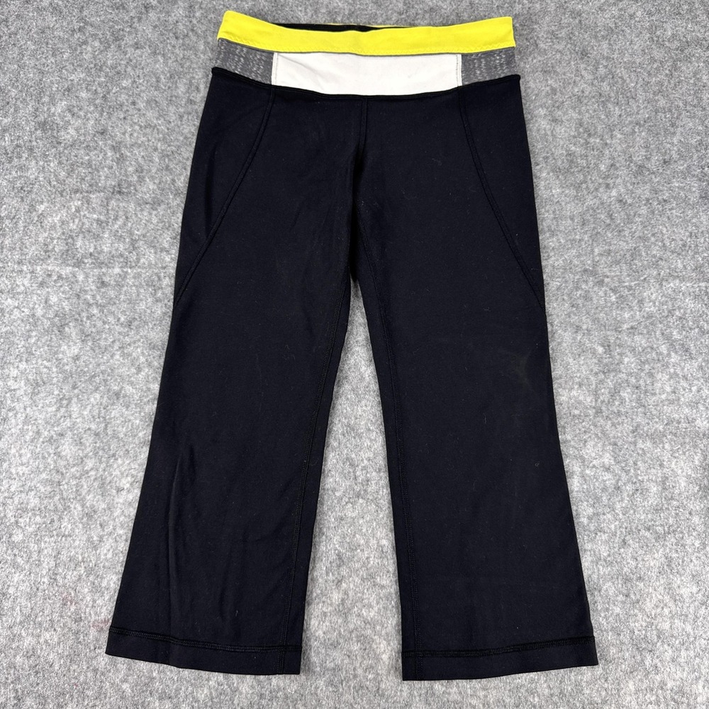 Lululemon Pants Womens 6 Black Yellow Groove Flare Yoga Activewear Gym Athletic